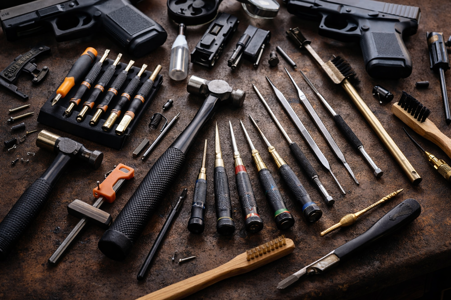 gunsmithing tools on a workbench